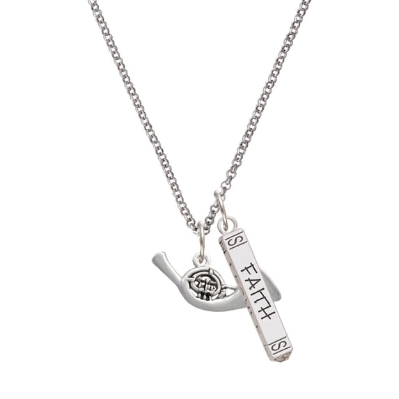 Delight Jewelry Silvertone French Horn Silvertone Believe Faith Prayer Hope Bar Charm Necklace, 23"