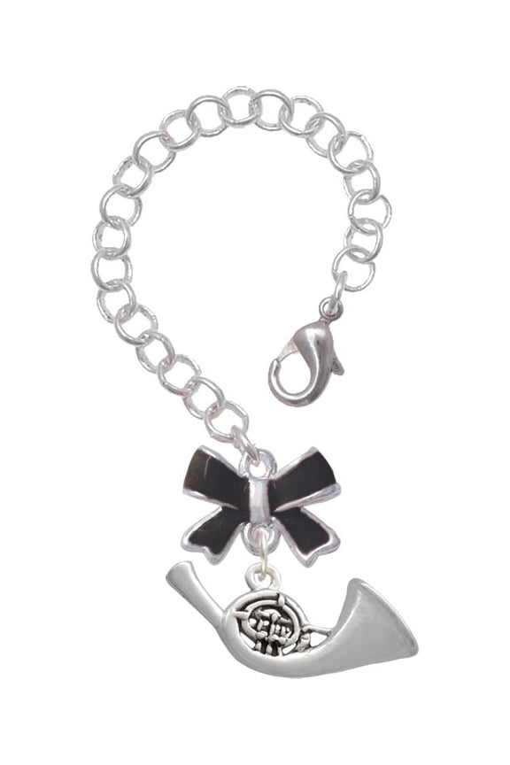 Silvertone French Horn - Silvertone Black Bow Charm Accessory for Tumblers and Thermal Cups