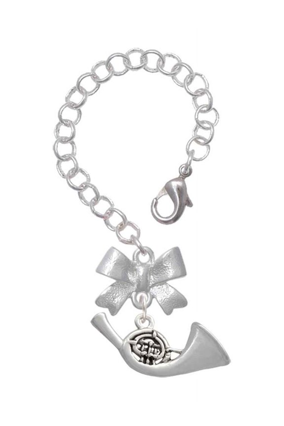 Silvertone French Horn - Silvertone Bow Charm Accessory for Tumblers and Thermal Cups