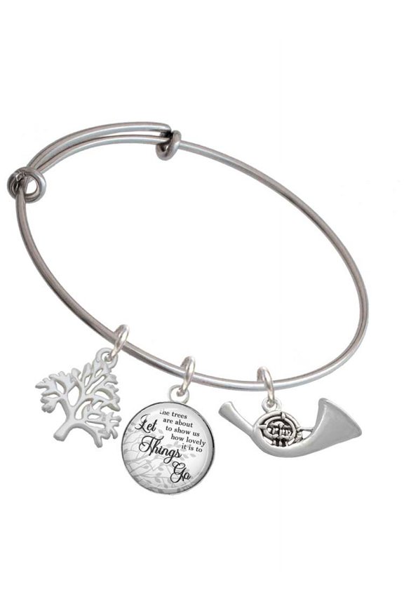 Silvertone French Horn Silvertone Let Things Go Tree Charm Bangle Bracelet