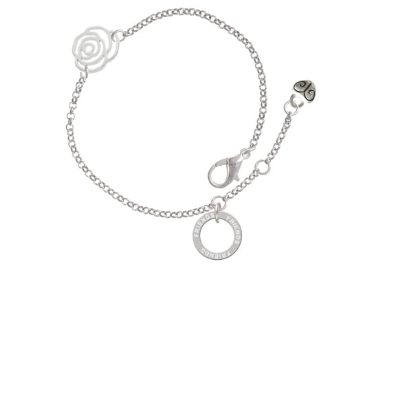 Delight Jewelry Silvertone Friends Eternity Ring Silver-tone Rose Link Chain Bracelet, 6.25"+1.75" Extender
