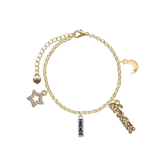 Delight Jewelry Silvertone Friends Goldtone Dream Big Charm Bracelet, 7.5+2" Extender