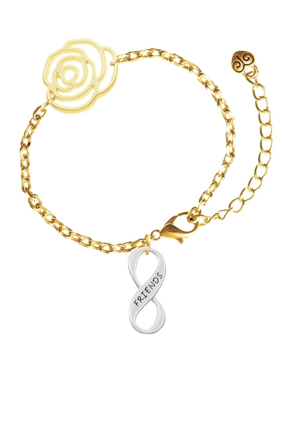 Silvertone Friends Infinity Sign Gold-tone Flower Link Chain Bracelet, 6.75"+2" Extender