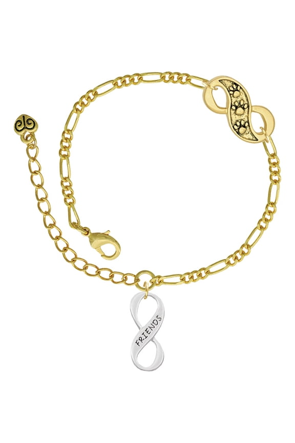 Silvertone Friends Infinity Sign Gold-tone Paw Infinity Link Chain Bracelet, 6"+2" Extender