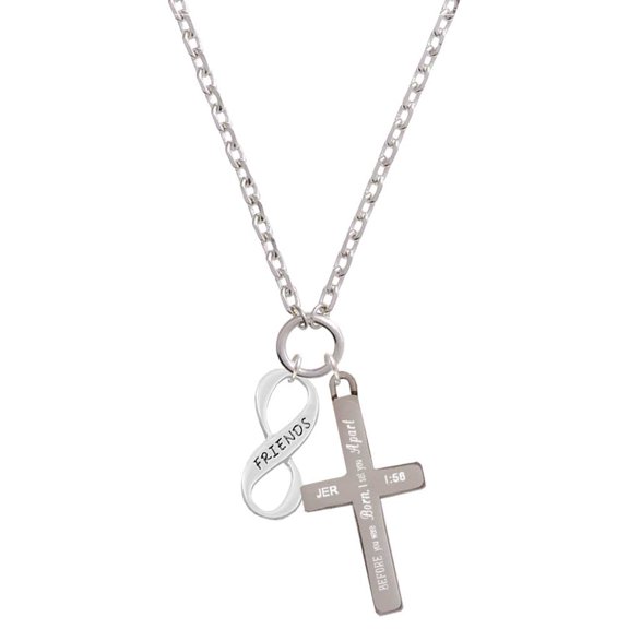 Delight Jewelry Silvertone Friends Infinity Sign I Set You Apart Engraved Cross Zoey Necklace, 28"