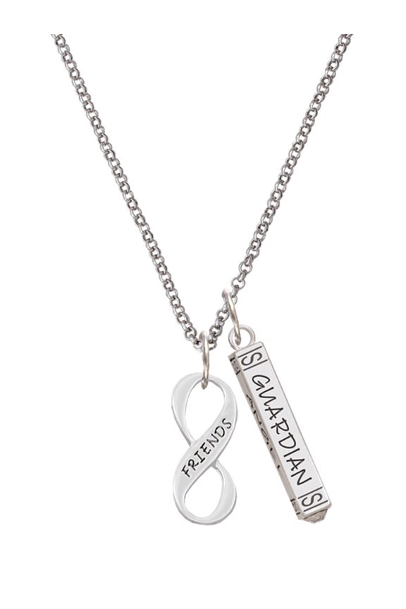 Silvertone Friends Infinity Sign Silvertone Guardian Angel Bar Charm Necklace, 23"