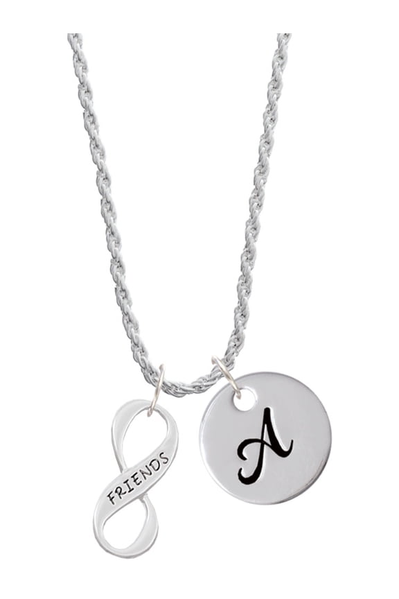 Silvertone Friends Infinity Sign Silvertone Script Initial Disc - A - Charm Necklace, 20"+3"