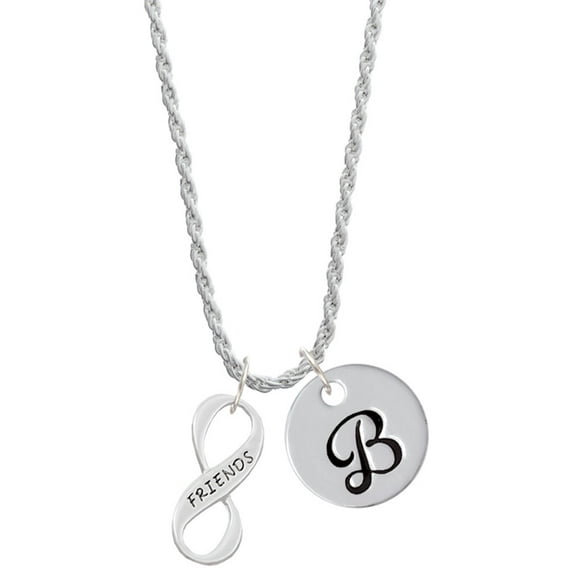 Delight Jewelry Silvertone Friends Infinity Sign Silvertone Script Initial Disc - B - Charm Necklace, 20"+3"