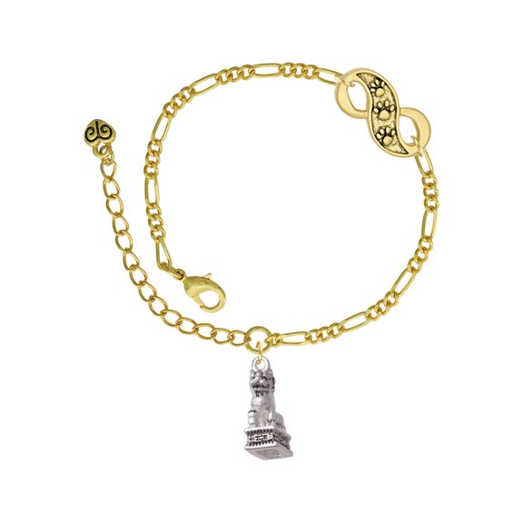 Delight Jewelry Silvertone Fu Dog Gold-tone Paw Infinity Link Chain Bracelet, 6"+2" Extender