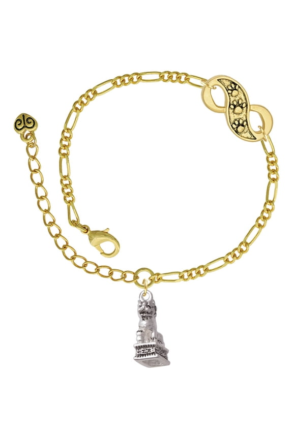 Silvertone Fu Dog Gold-tone Paw Infinity Link Chain Bracelet, 6"+2" Extender