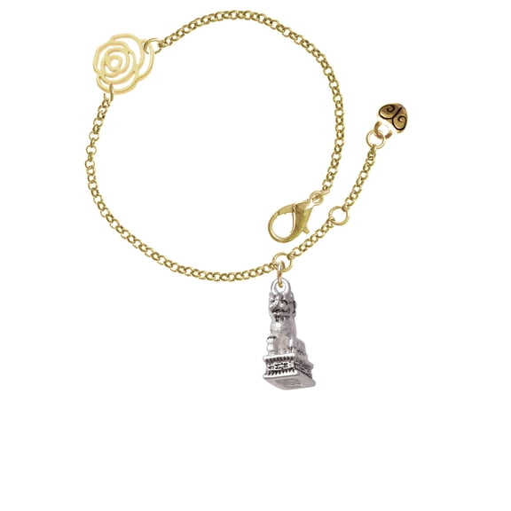 Delight Jewelry Silvertone Fu Dog Gold-tone Rose Link Chain Bracelet, 6.25"+1.75" Extender