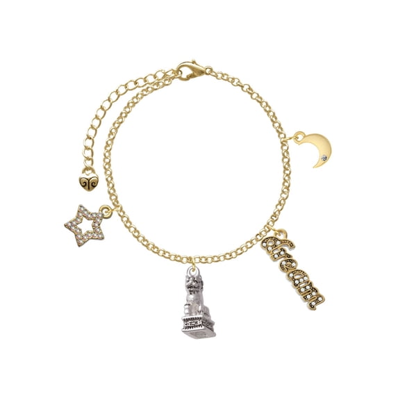 Delight Jewelry Silvertone Fu Dog Goldtone Dream Big Charm Bracelet, 7.5+2" Extender