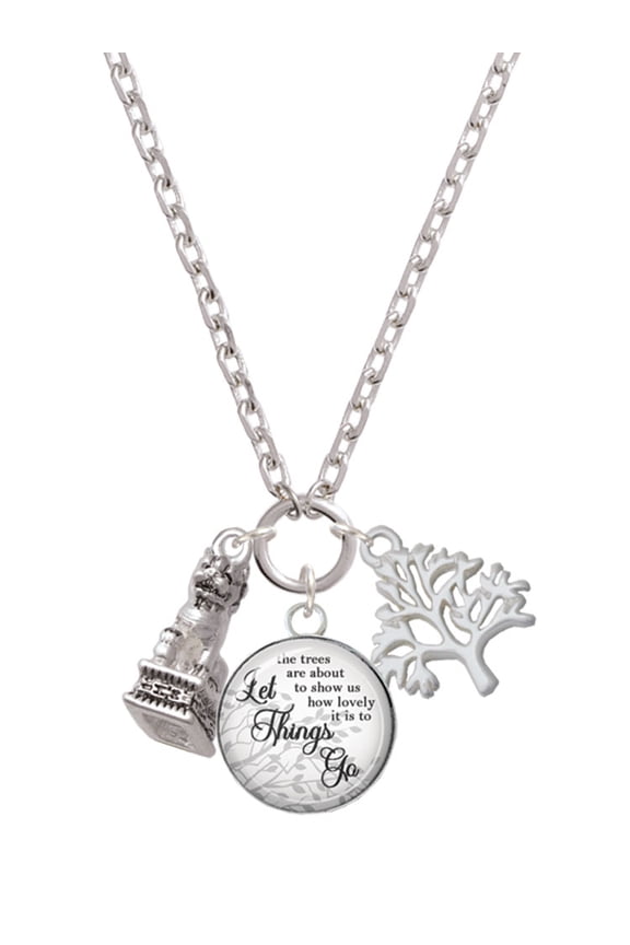 Silvertone Fu Dog Let Things Go Fall Zoey Charm Necklace, 28"