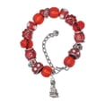 thumbnail image 1 of Delight Jewelry Silvertone Fu Dog Red Paw Print Bead Bracelet, 7"+2", 1 of 4