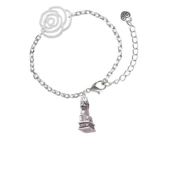 Delight Jewelry Silvertone Fu Dog Silver-tone Flower Link Chain Bracelet, 6.75"+2" Extender