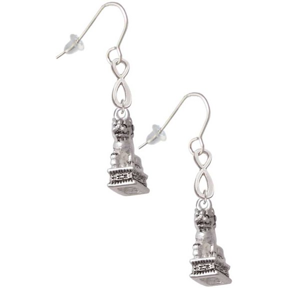 Delight Jewelry Silvertone Fu Dog Silver tone Infinity French Earrings