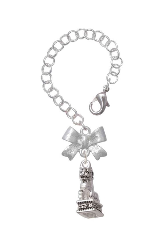 Silvertone Fu Dog - Silvertone Bow Charm Accessory for Tumblers and Thermal Cups