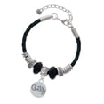 thumbnail image 1 of Delight Jewelry Silvertone Giddy Circle Lil Sister Celtic Knot Leather Bead Bracelet, 7"+2" Extender, 1 of 4