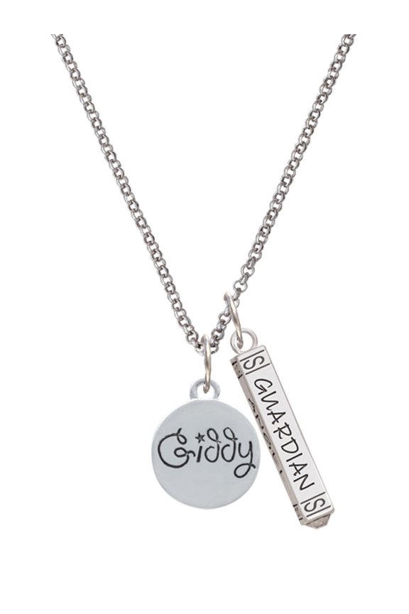 Silvertone Giddy Circle Silvertone Guardian Angel Bar Charm Necklace, 23"