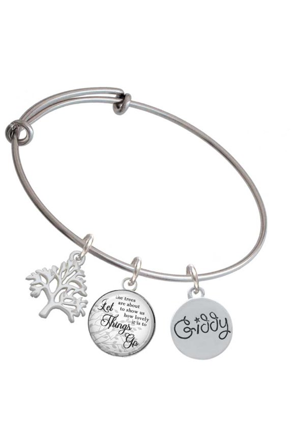 Silvertone Giddy Circle Silvertone Let Things Go Tree Charm Bangle Bracelet
