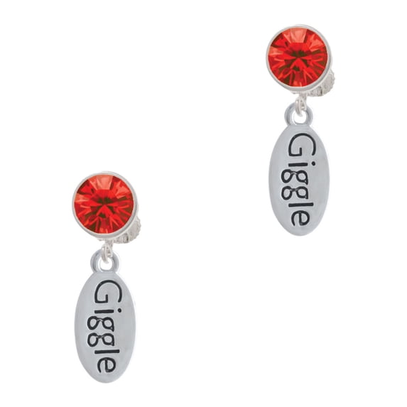 Delight Jewelry Silvertone Giggle Oval Red Crystal Clip on Earrings