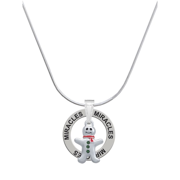 Delight Jewelry Silvertone Gingerbread Man with Red Scarf Miracles Ring Charm Necklace, 18"