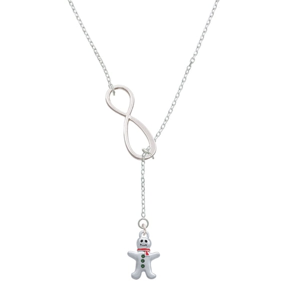 Delight Jewelry Silvertone Gingerbread Man with Red Scarf Silver tone Elegant Infinity Lariat Necklace