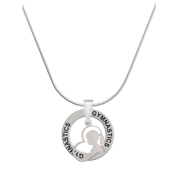 Delight Jewelry Silvertone Girl Silhouette in Heart Gymnastics Ring Charm Necklace, 18"