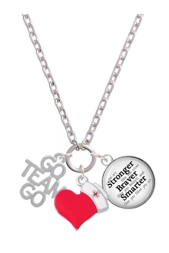 Silvertone Go Team Go - Red Heart Nurse Strong Zoe Necklace