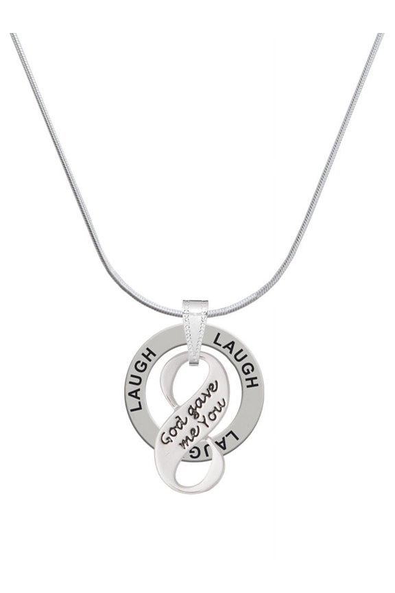 Silvertone God Gave Me You Infinity Sign Laugh Ring Charm Necklace, 18"