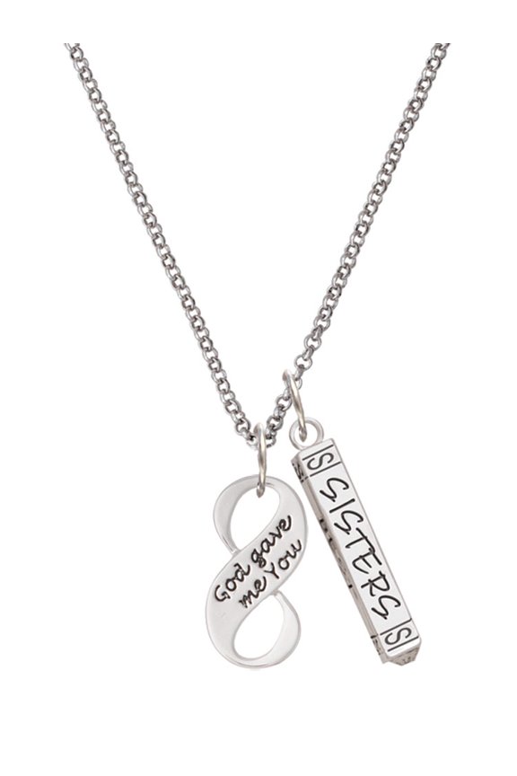 Silvertone God Gave Me You Infinity Sign Silvertone Sisters Best Friends Forever Bar Charm Necklace, 23"