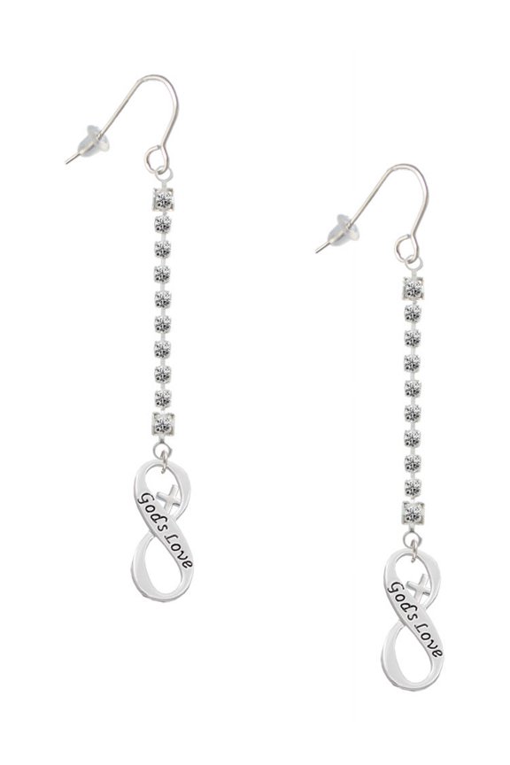 Silvertone God's Love Infinity Sign - Silver-tone Long Sparkle Dangle French Earrings
