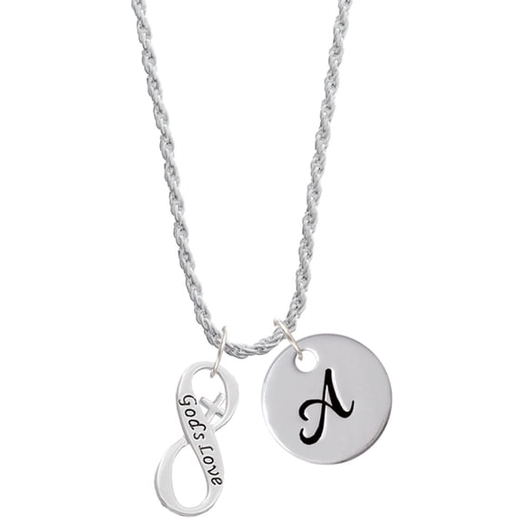 Delight Jewelry Silvertone God's Love Infinity Sign Silvertone Script Initial Disc - A - Charm Necklace, 20"+3"