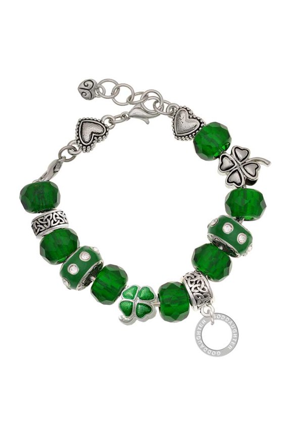 Silvertone Goddaughter Eternity Ring - Green Irish Luck Bead Charm Bracelet, 7.5"