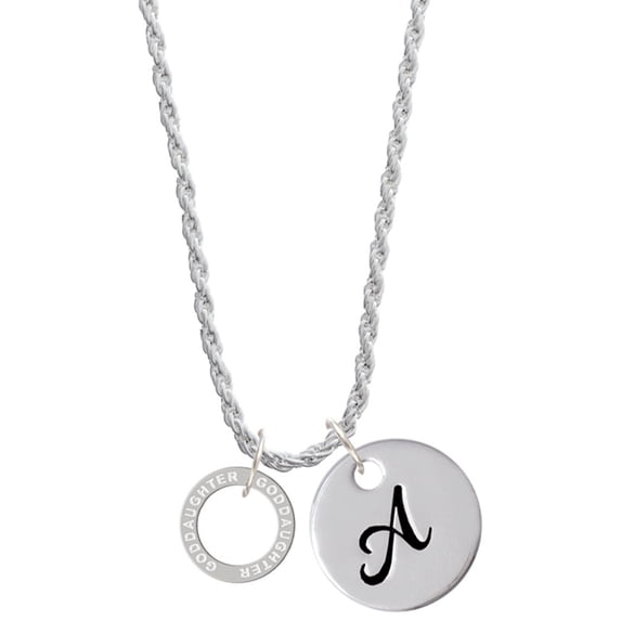 Delight Jewelry Silvertone Goddaughter Eternity Ring Silvertone Script Initial Disc - A - Charm Necklace, 20"+3"