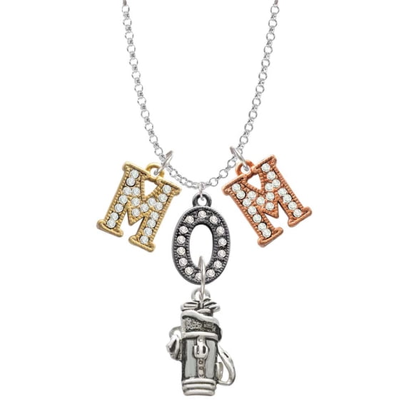Delight Jewelry Silvertone Golf Club Bag Multi-Colored Crystal Mom Charm Necklace