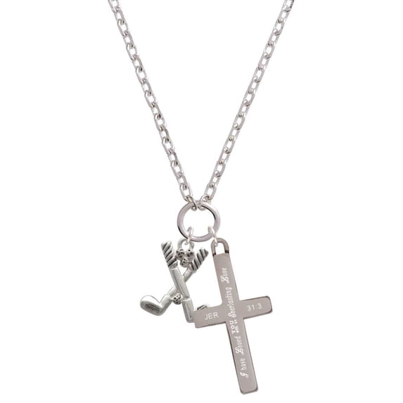 Delight Jewelry Silvertone Golf Clubs with Golf Ball Everlasting Love Engraved Cross Zoey Necklace, 28"