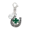 thumbnail image 1 of Delight Jewelry Silvertone Good Luck Horseshoe with Green Four Leaf Clover - Silvertone Clip on Charm with Clear Crystal Drop, 1 of 4