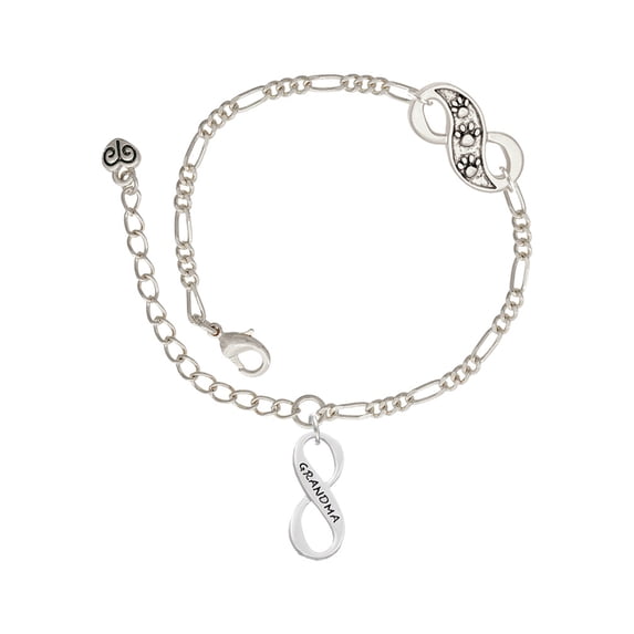 Delight Jewelry Silvertone Grandma Infinity Sign Silver-tone Paw Infinity Link Chain Bracelet, 6"+2" Extender