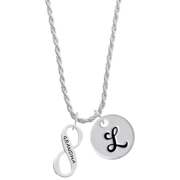 Delight Jewelry Silvertone Grandma Infinity Sign Silvertone Script Initial Disc - L - Charm Necklace, 20"+3"