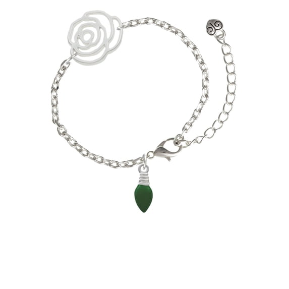 Delight Jewelry Silvertone Green Christmas Light Silver-tone Flower Link Chain Bracelet, 6.75"+2" Extender