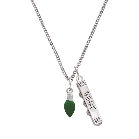 Delight Jewelry Silvertone Green Christmas Light Silvertone Best Friends Forever Bar Charm Necklace, 23"