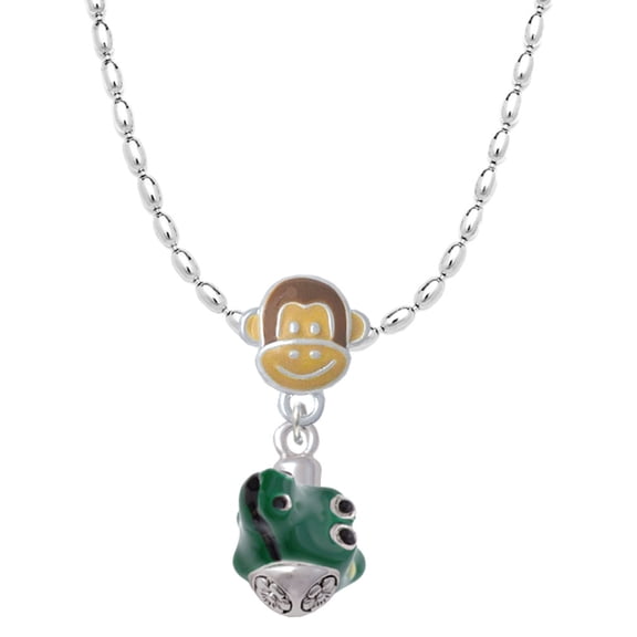 Delight Jewelry Silvertone Green Enamel Alligator Spinner Mia Monkey Charm Necklace