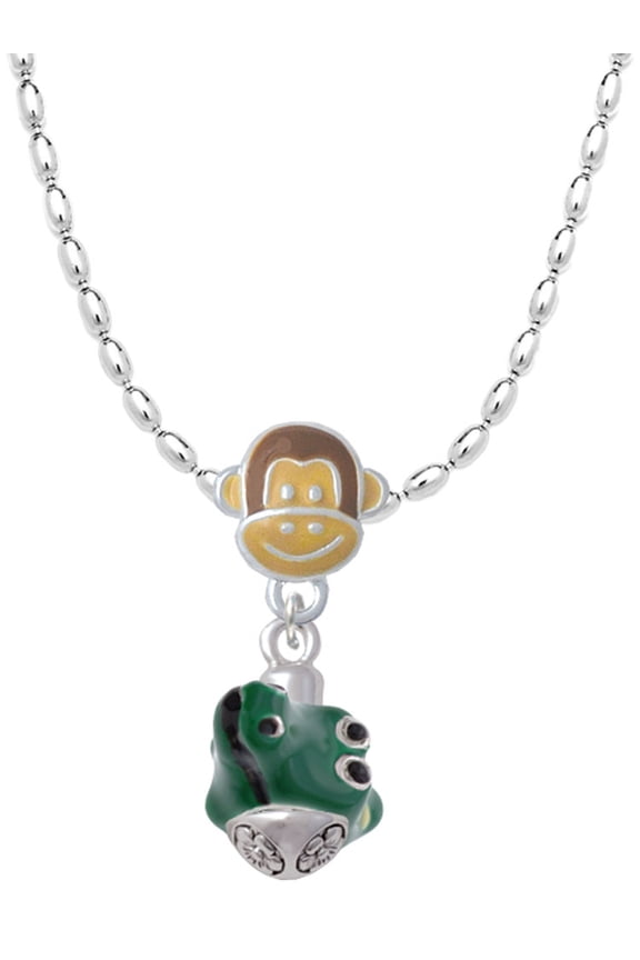 Silvertone Green Enamel Alligator Spinner Mia Monkey Charm Necklace
