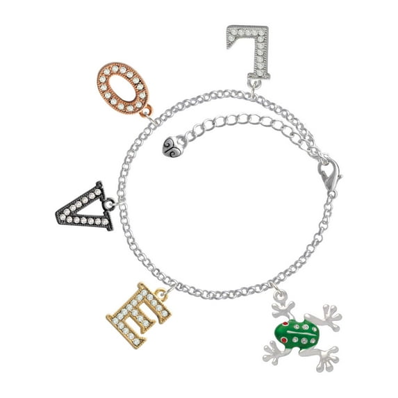 Delight Jewelry Silvertone Green Frog with Crystals Multi-Colored Crystal Love Charm Bracelet