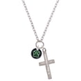 thumbnail image 1 of Delight Jewelry Silvertone Green Paw on Black Disc Be Strong and Courageous Engraved Cross Zoey Necklace, 28", 1 of 4