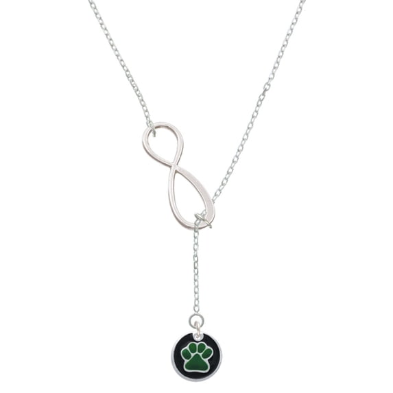 Delight Jewelry Silvertone Green Paw on Black Disc Silver tone Elegant Infinity Lariat Necklace