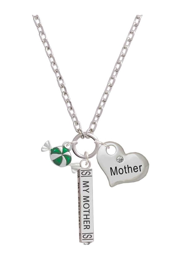 Silvertone Green Peppermint Candy Always My Mother Bar Zoe Necklace