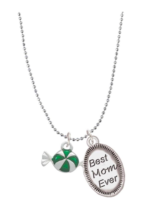 Silvertone Green Peppermint Candy Best Mom Ever Charm Necklace