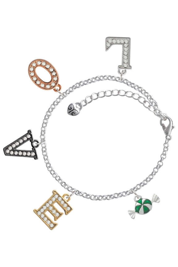 Silvertone Green Peppermint Candy Multi-Colored Crystal Love Charm Bracelet